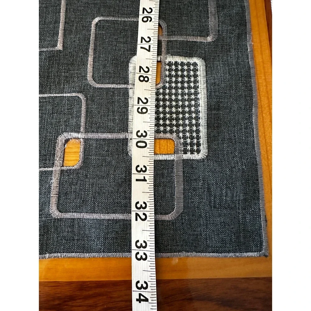MCM Geometric‎ Embroidered Tablecloth and Runner Set Charcoal Grey Square 33x33